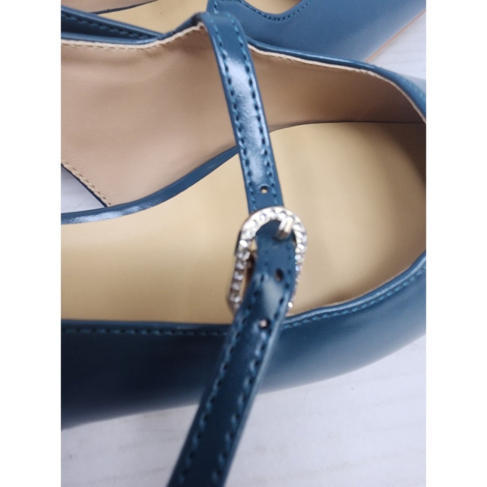 C.Paravano Teal Leather Slingback Mary Jane Block Heel Pumps Womens Size 8 NEW - Picture 8 of 12